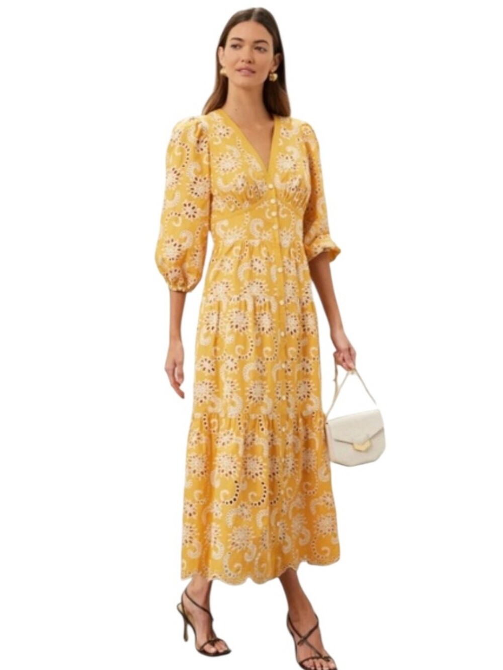 NWT Shoshanna Sicily Mustard & White Midi Dress